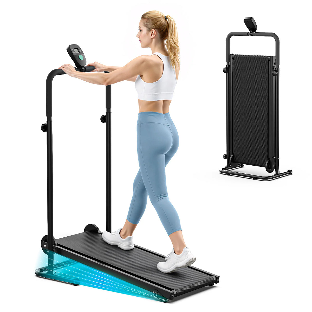 AKLUER Non-Motorized Mechanical Treadmill With Fixed Incline And LCD Monitor