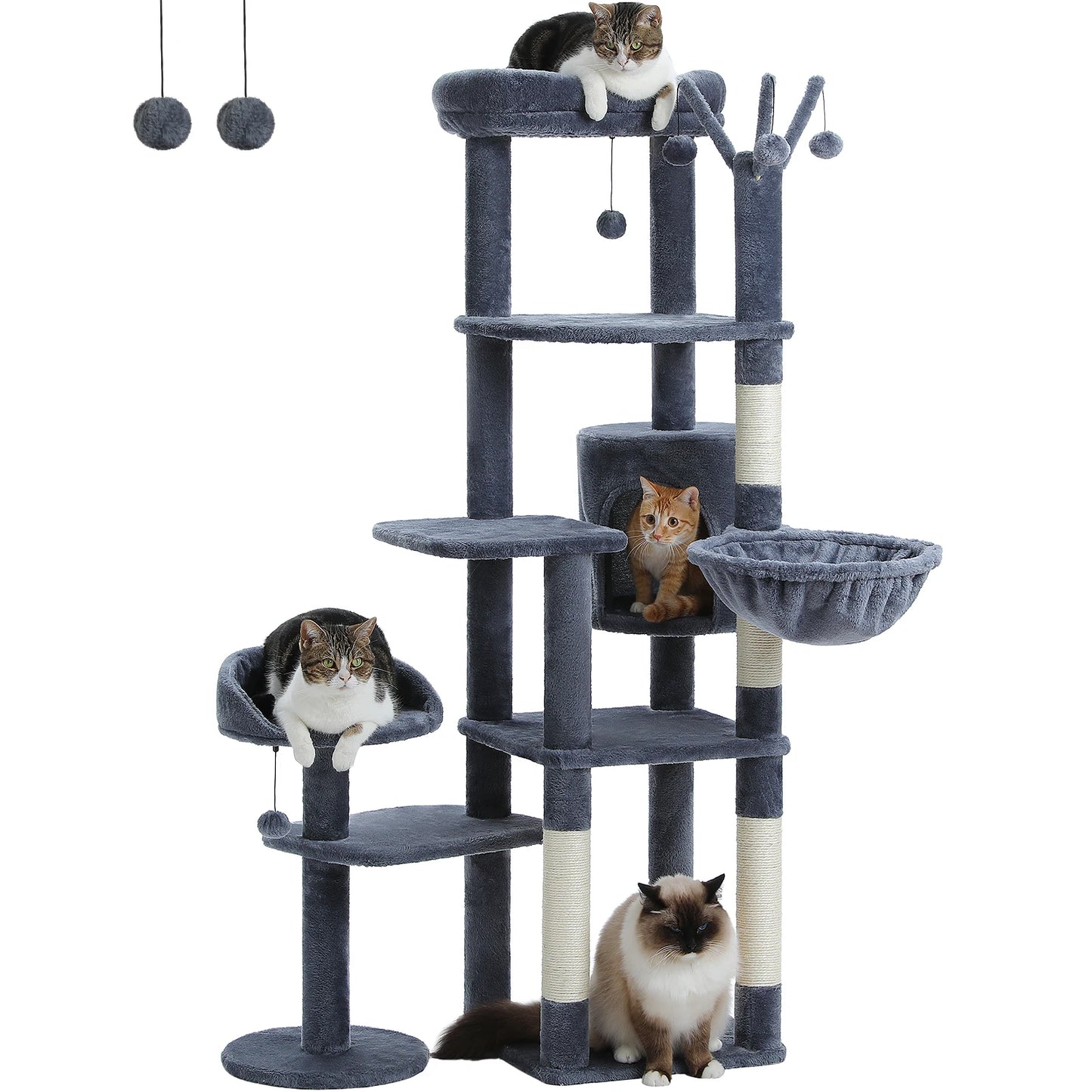 PEQULTI Multi Tier Cat Tree With Hammock And Scratching Post