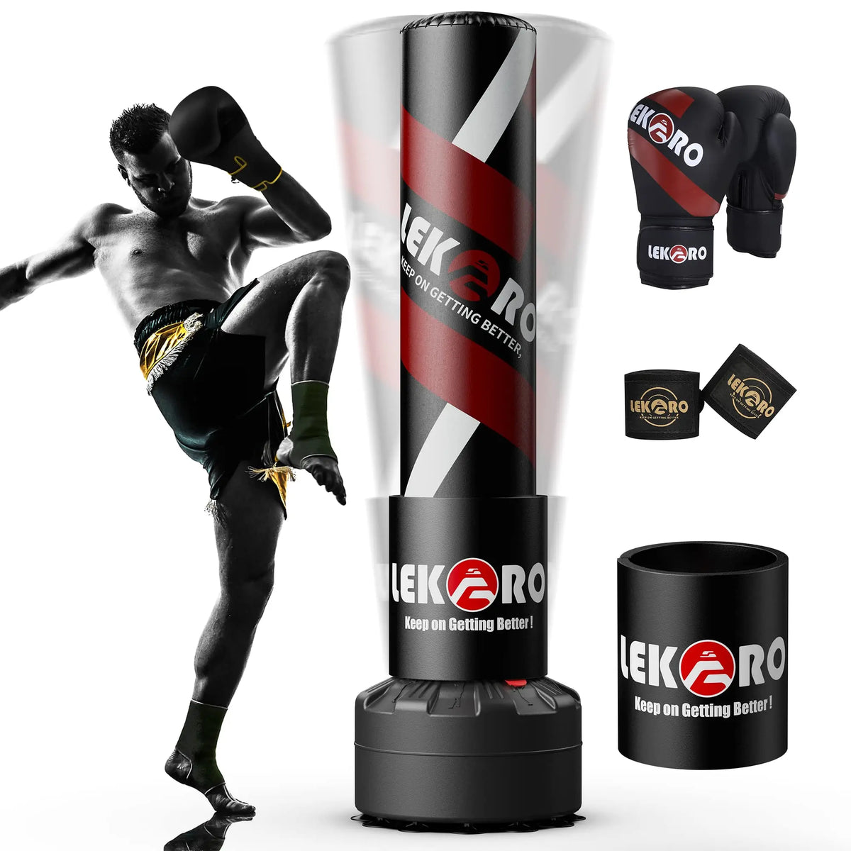 Lekaro Standing Boxing Suction Cup Training Sandbag With Gloves