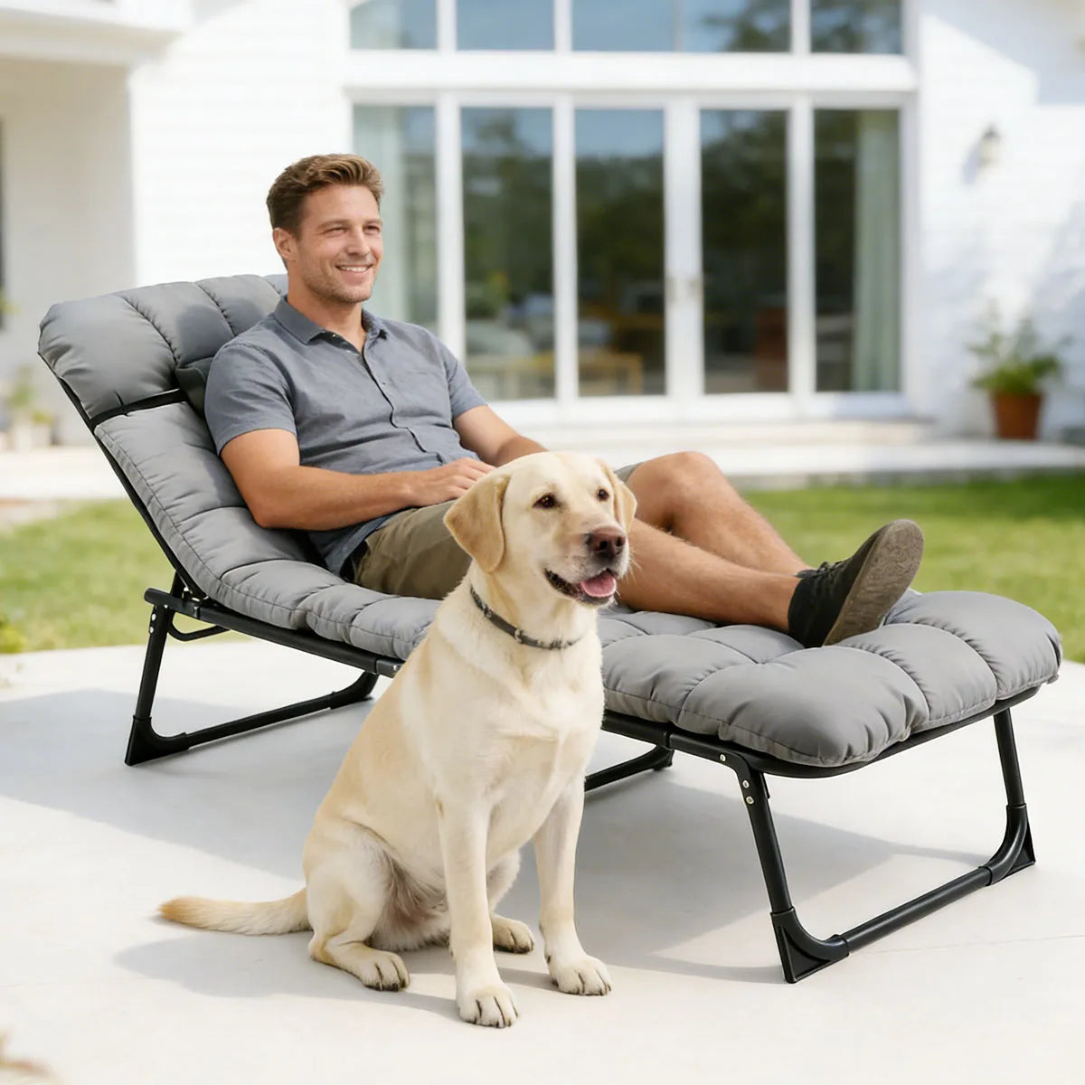 Adjustable Folding Lounge Chair With Removable Cushion And Reclining Back