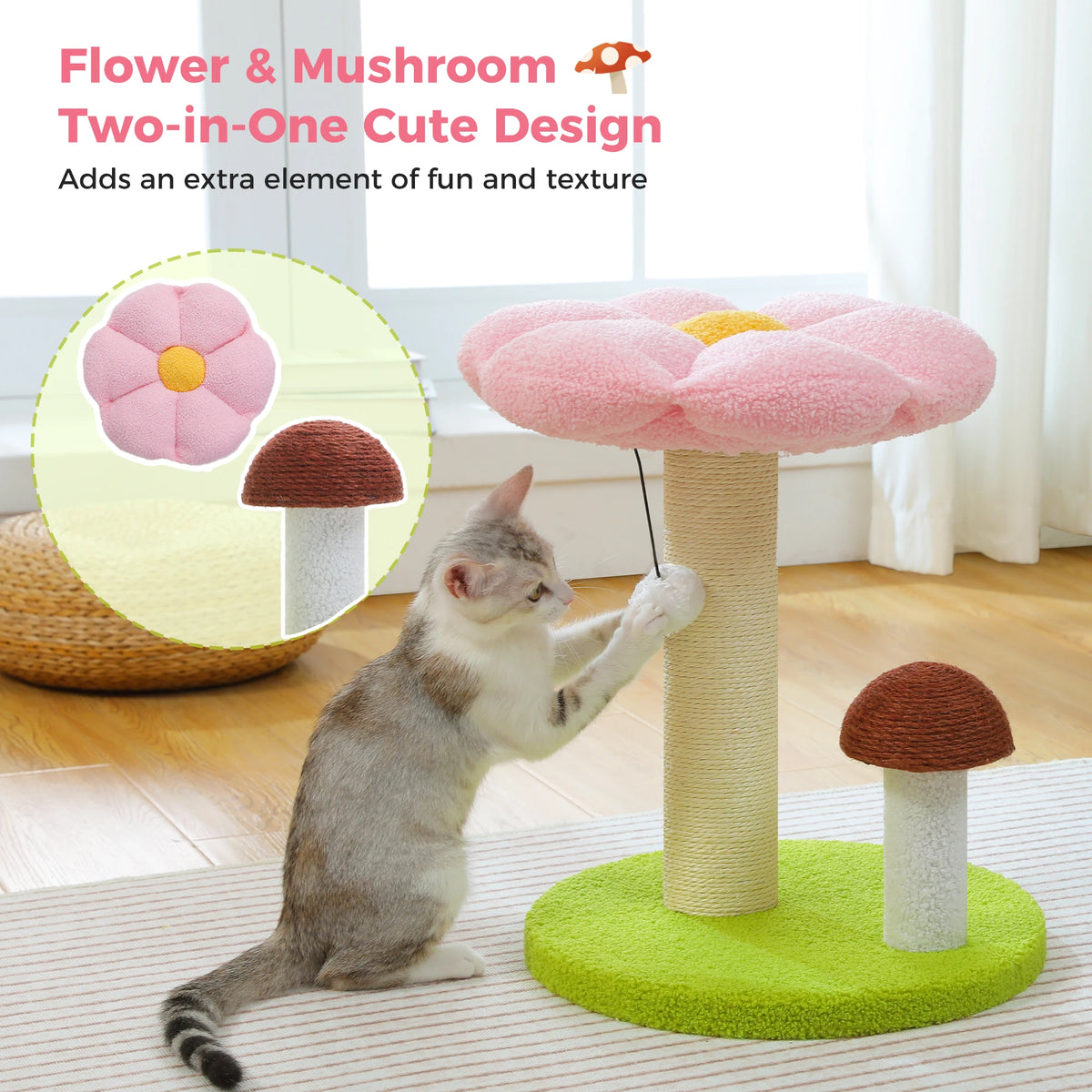 Pawz Road Mushroom Double Tier Cat Scratching Post Bed Toy