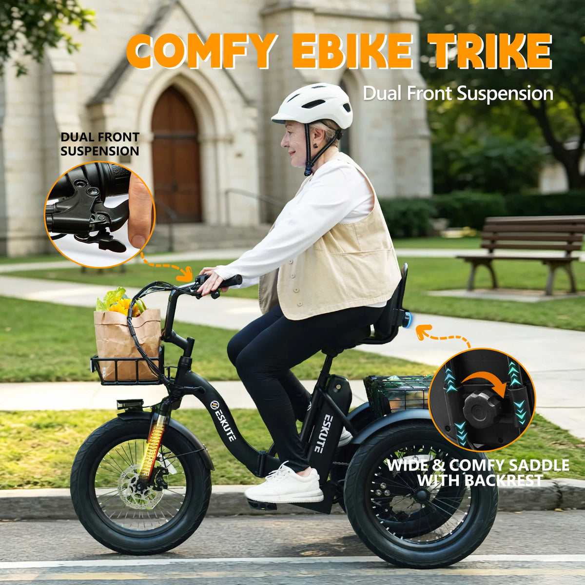 ESKUTE T300P Folding Electric Trike With Removable Battery