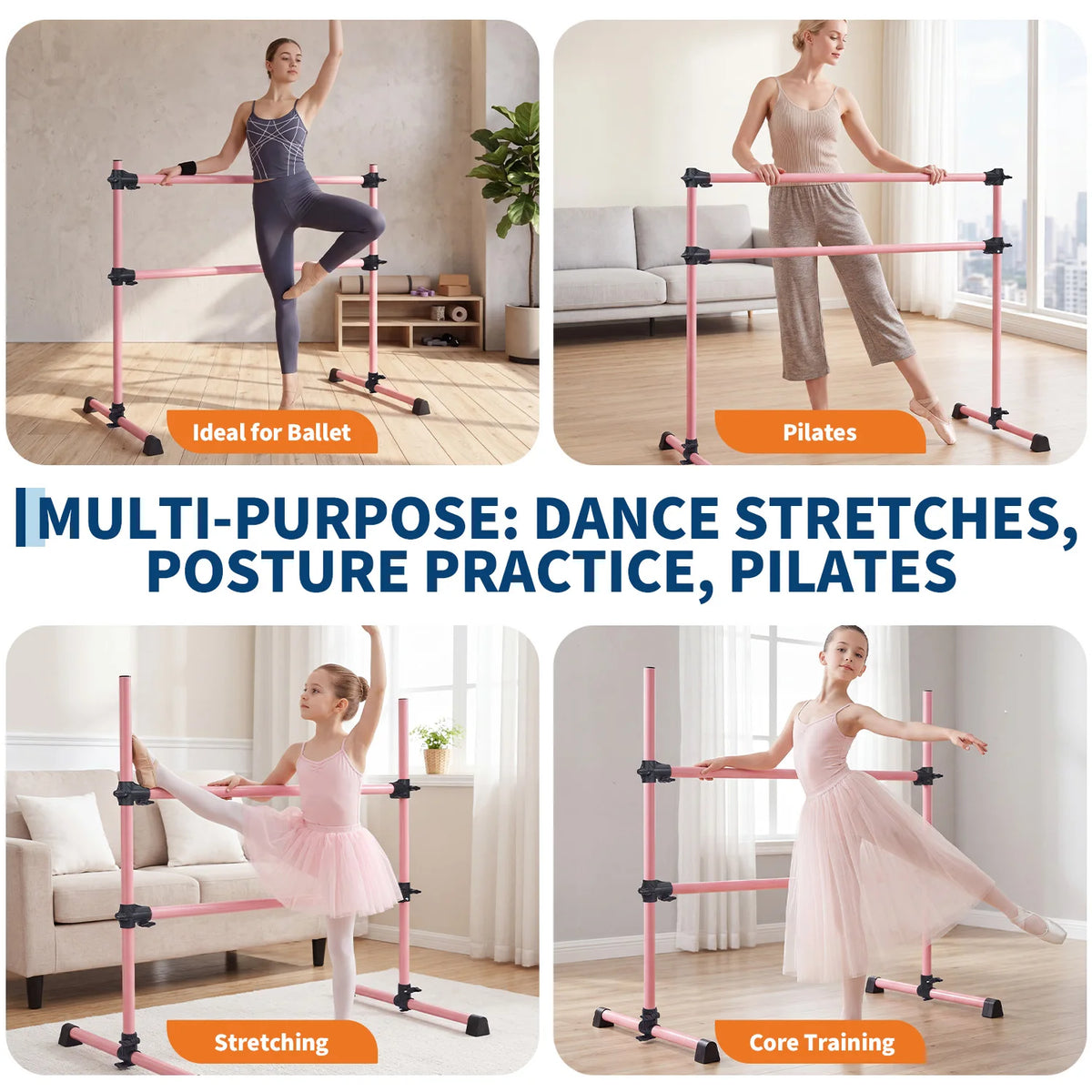 Freestanding Adjustable Ballet Barre for Dance Practice Pilates and Stretching