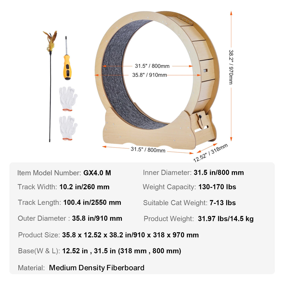 SucceBuy Wooden Cat Exercise Wheel For Indoor Cat Running Fitness