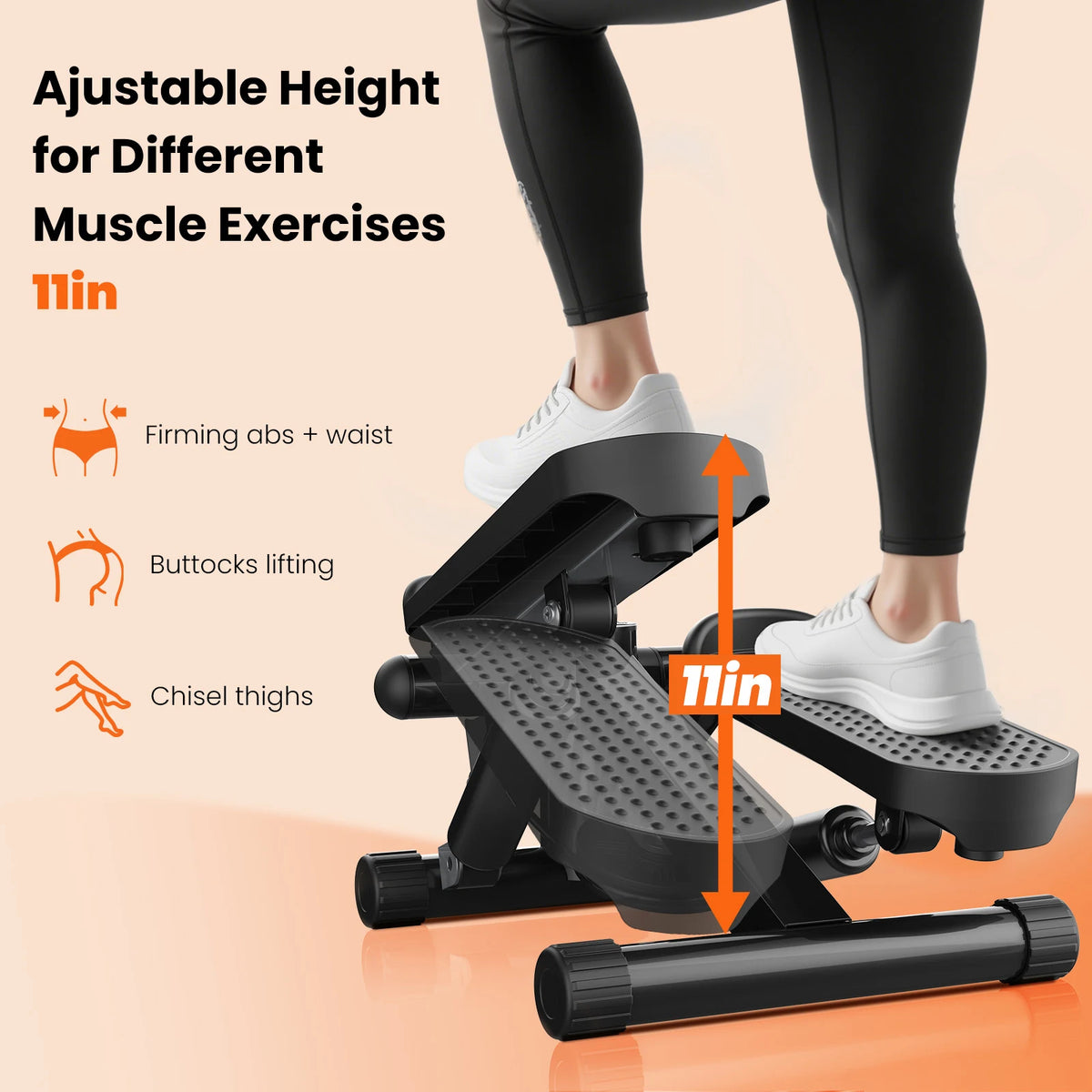 Hydraulic Home Mini Stepper With Resistance Bands And LCD Monitor