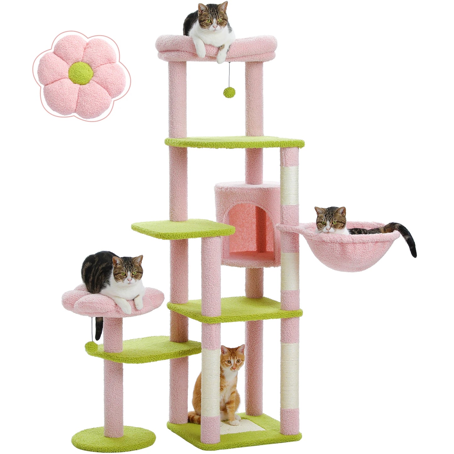 PEQULTI Multi Tier Cat Tree With Hammock And Scratching Post