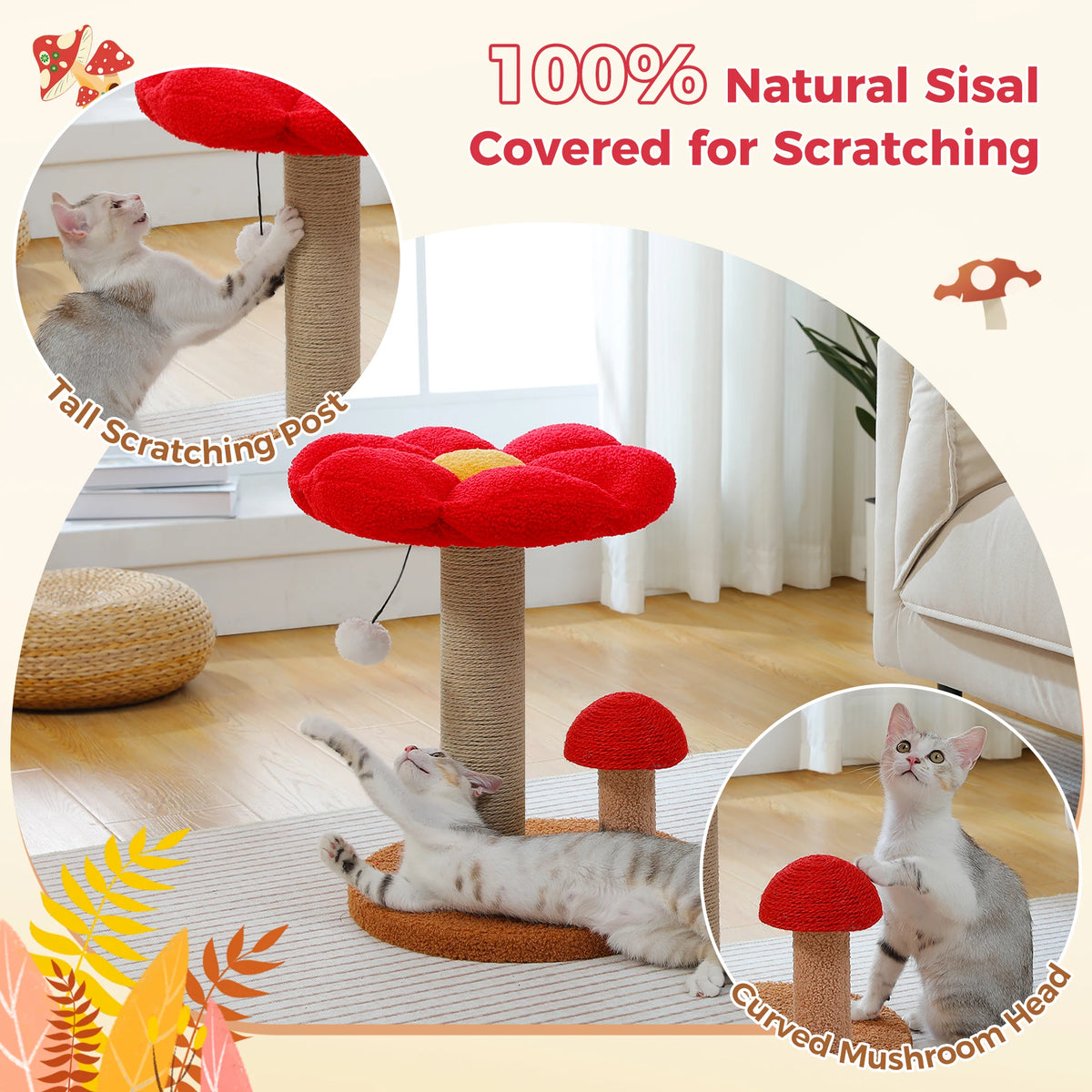 Pawz Road Mushroom Double Tier Cat Scratching Post Bed Toy