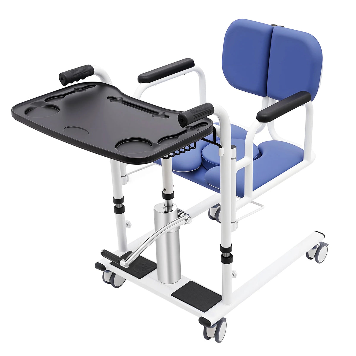 Hydraulic Patient Transfer Chair with Adjustable Height and Cushioned Seat