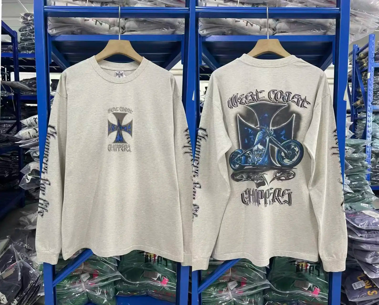 Men West Coast Choppers Cotton Distressed Cross Print Shirt