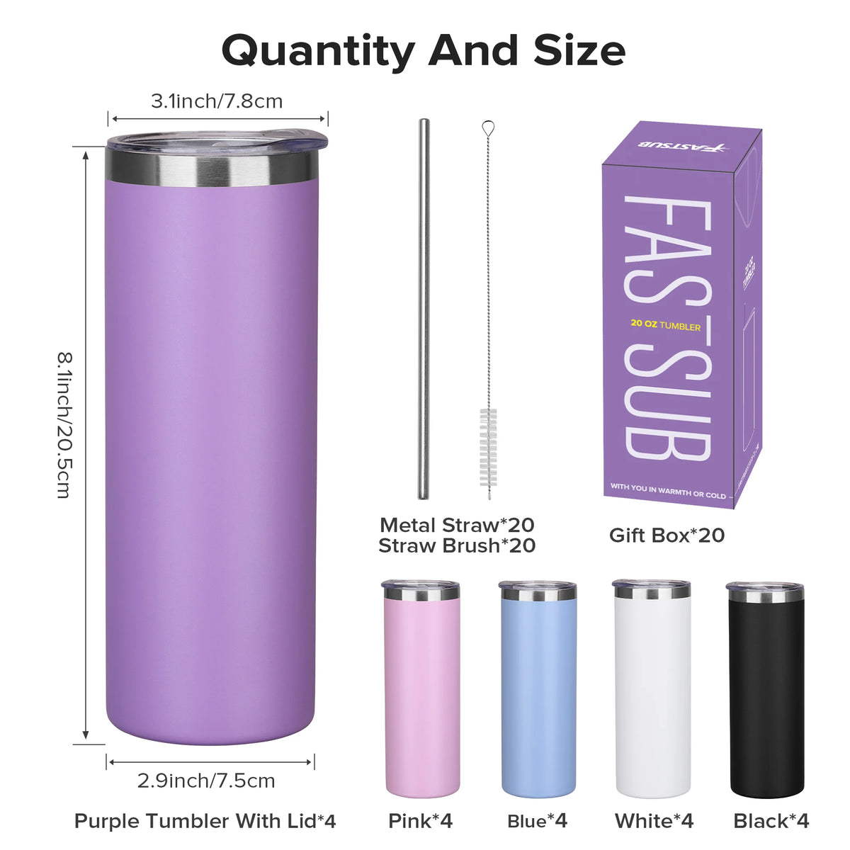Fastsub Stainless Steel Insulated Tumbler With Lid And Straw