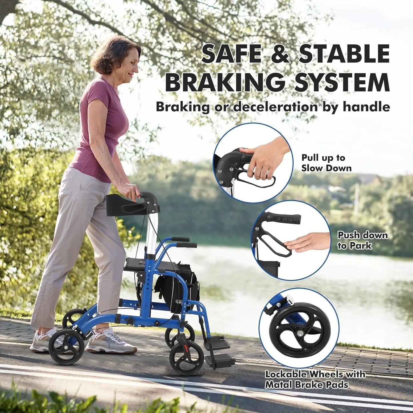 Foldable Aluminum Rollator Walker With Seat And Backrest For Seniors