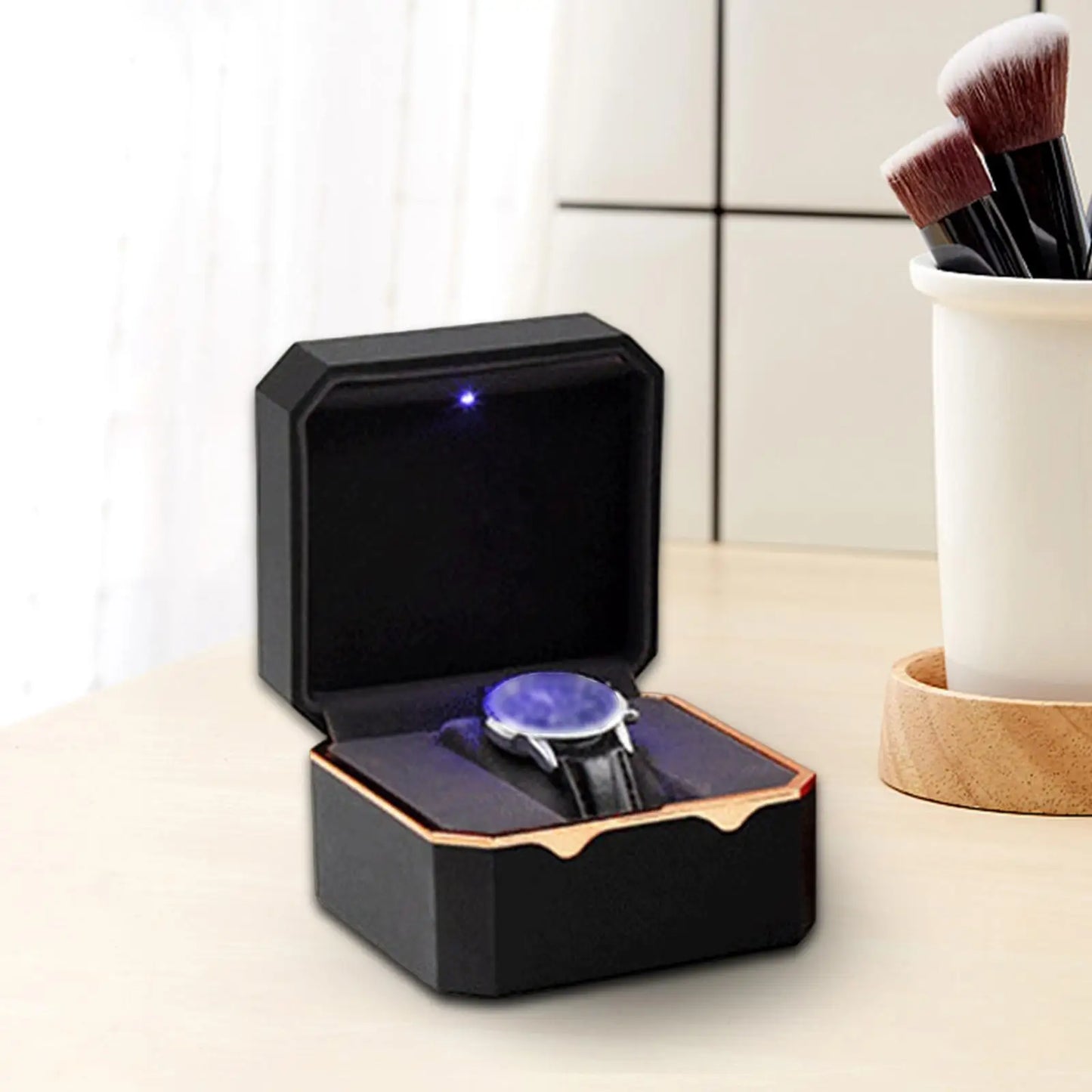 Premium Octagon Flannel Watch Display Case With LED Lighting