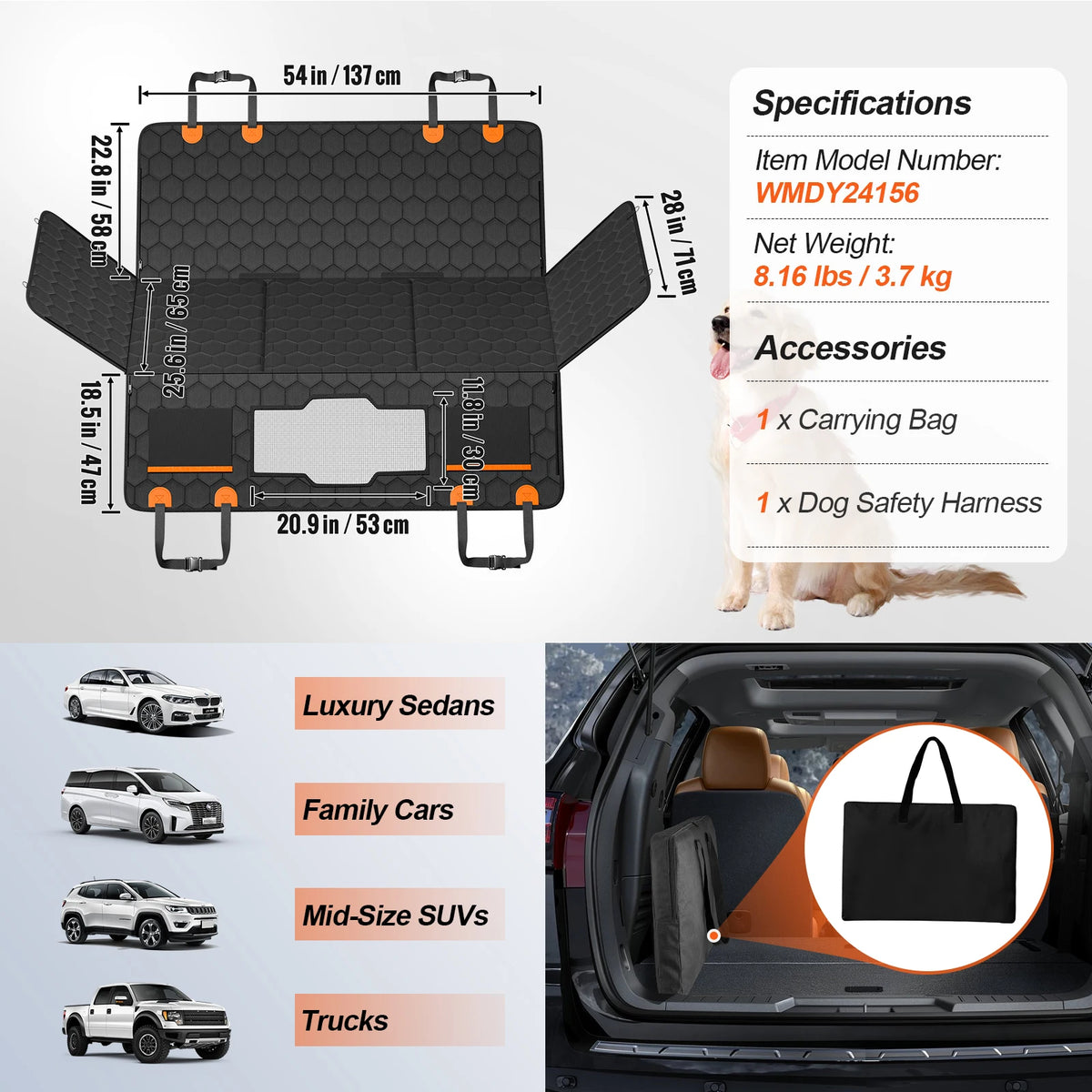 SucceBuy Back Seat Extender Dog Seat Cover With Mesh Window