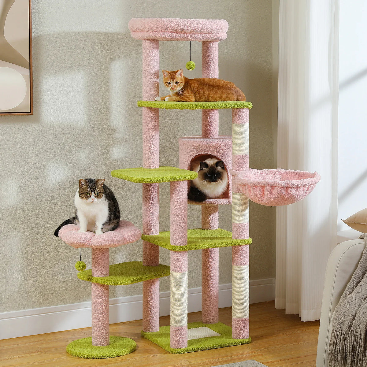 PEQULTI Multi Tier Cat Tree With Hammock And Scratching Post