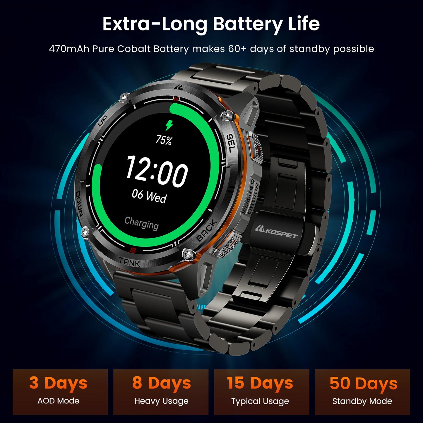 KOSPET Tank T3 Ultra 2 GPS Smartwatch With Amoled Display
