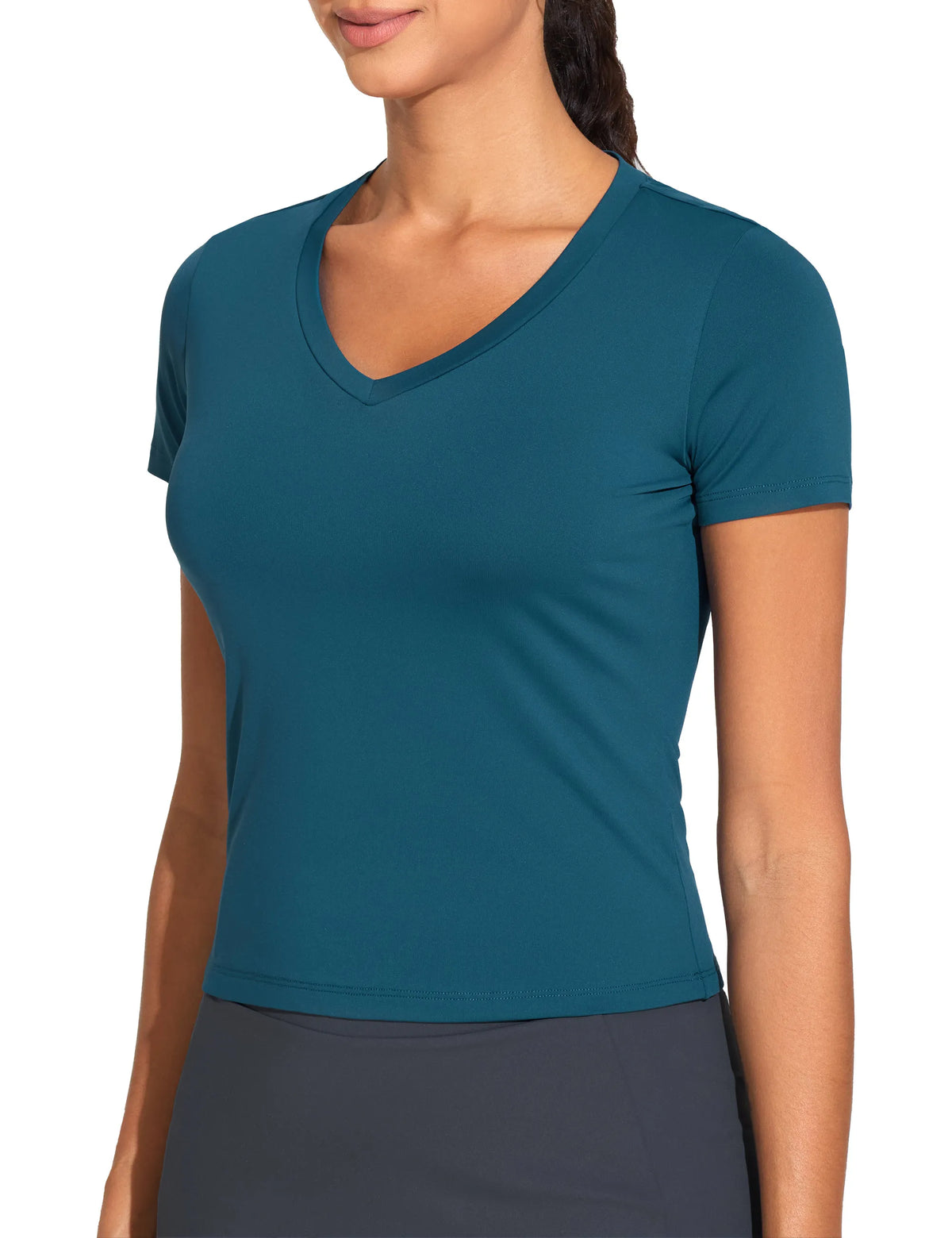 THE GYM PEOPLE Women's V-Neck Crop Workout Yoga T-Shirt