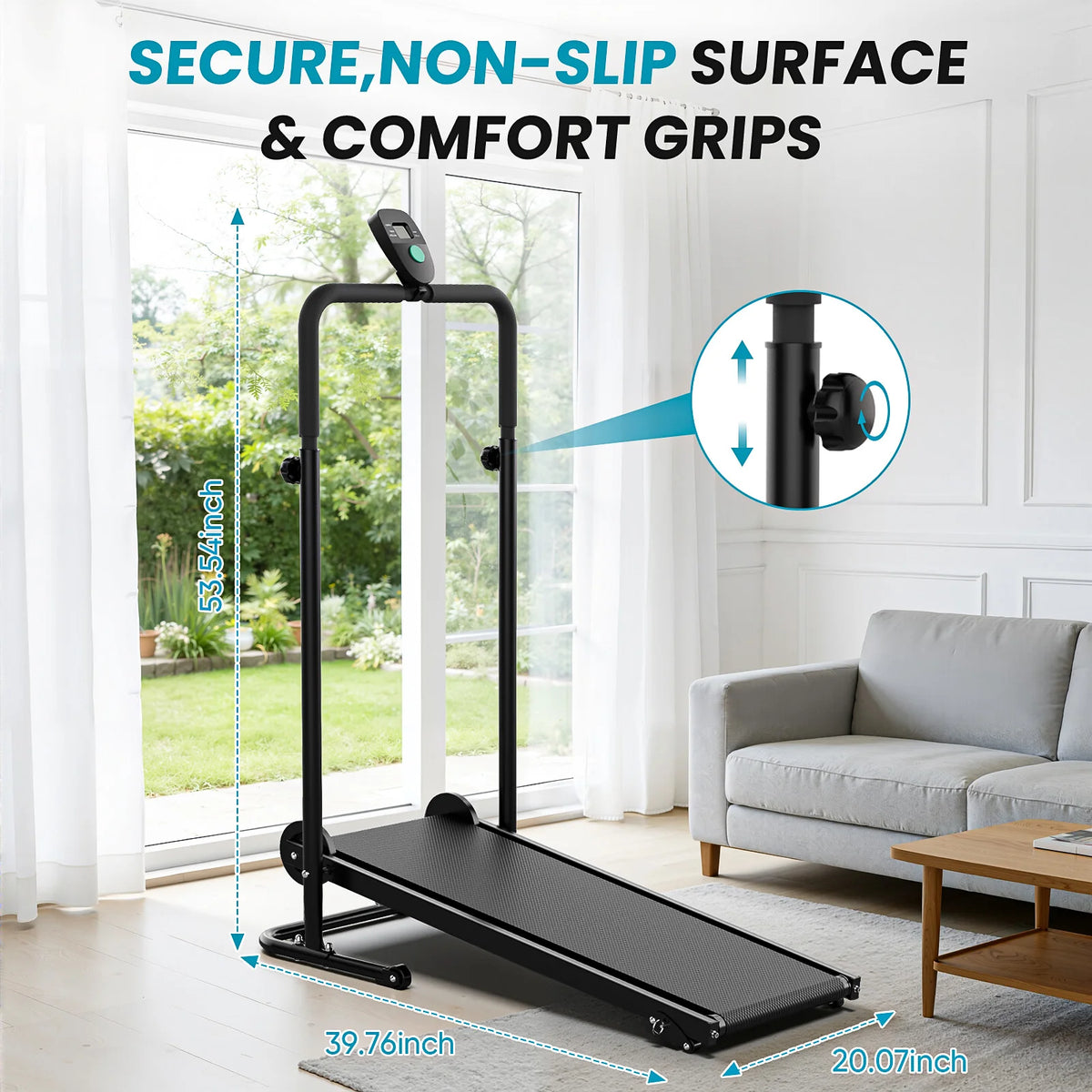 AKLUER Non-Motorized Mechanical Treadmill With Fixed Incline And LCD Monitor