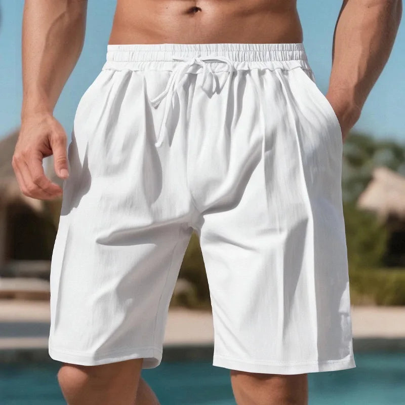 Men Linen Beach Shorts Casual Vacation Board Swim Trunks
