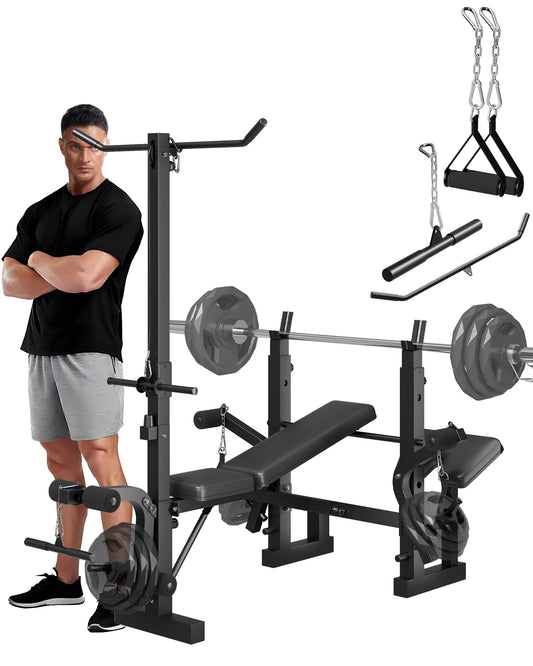 HiMiss Adjustable Weight Bench Set With Leg Developer Rack