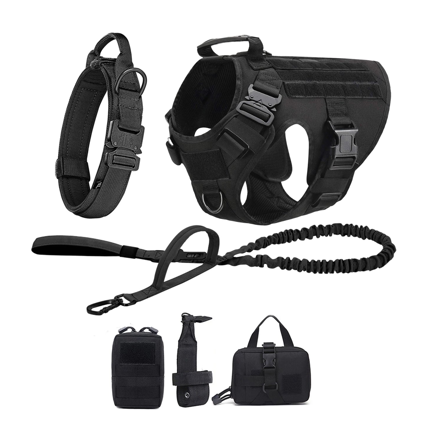 Tactical Padded Dog Harness With Molle Pouches And Quick Buckle