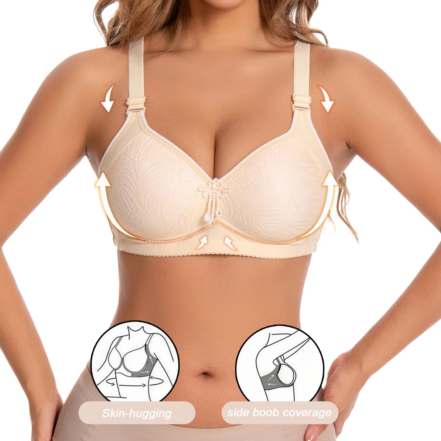 Womens Lace No Underwire Padded Bras With Adjustable Straps