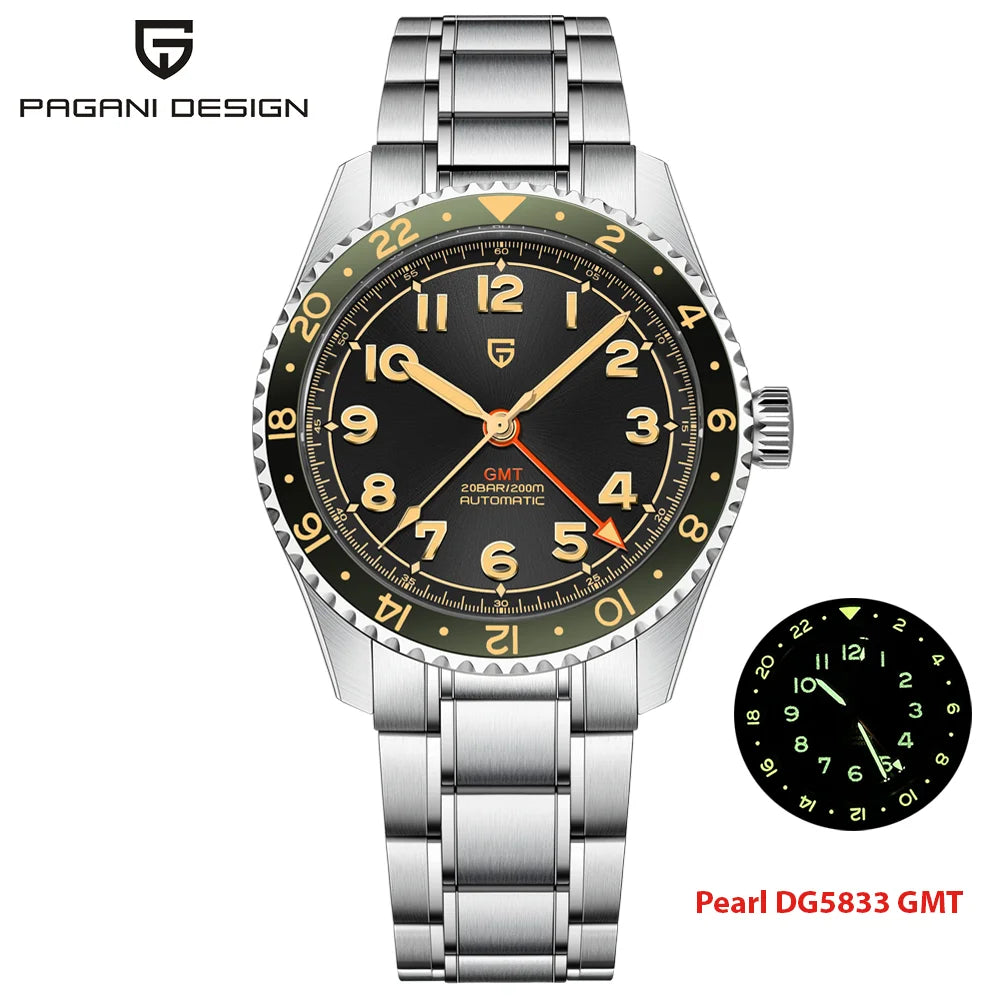PAGANI DESIGN Mens GMT Automatic Mechanical Sapphire Crystal Watch