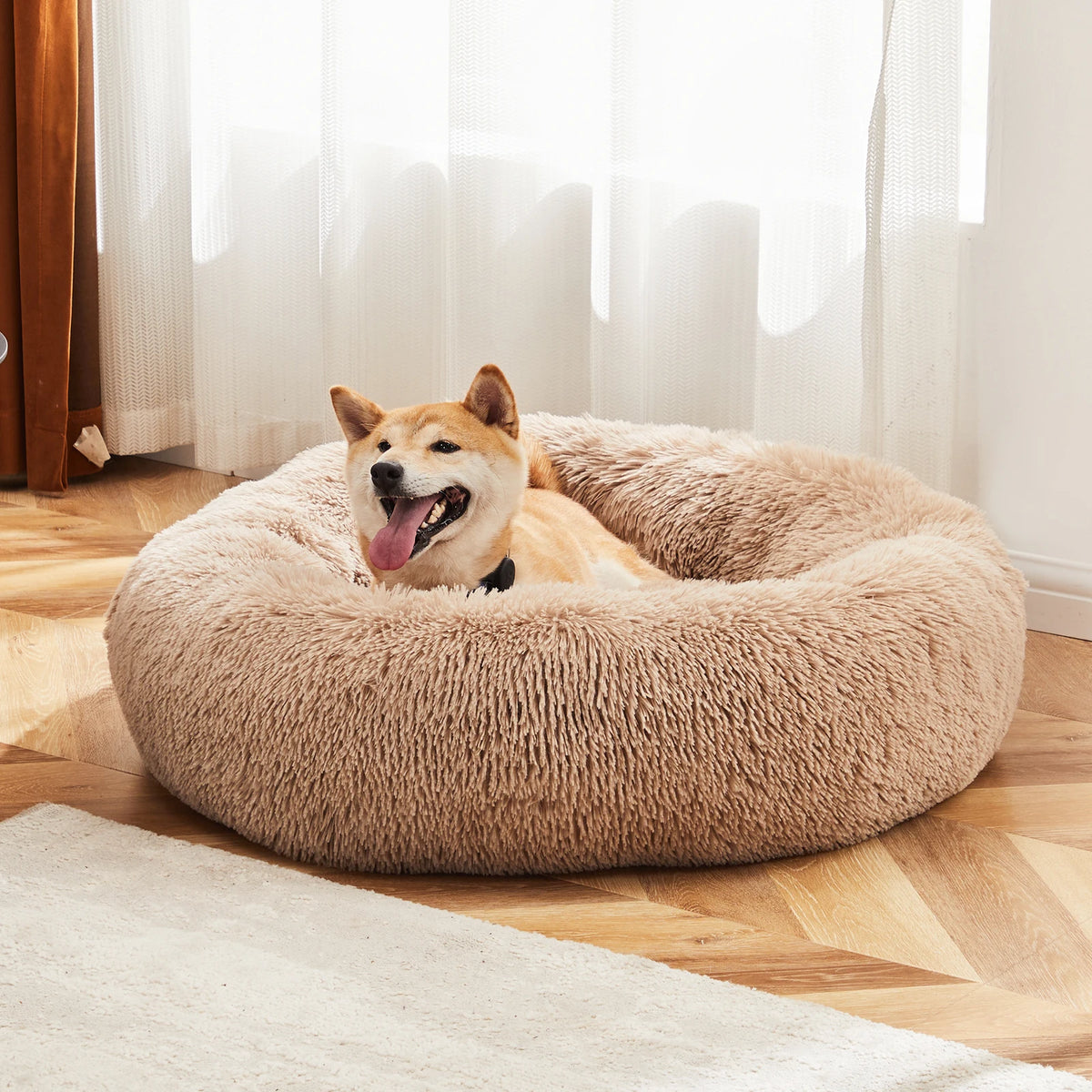 JHK Calming Round Dog Bed With Plush Washable Fleece Cover