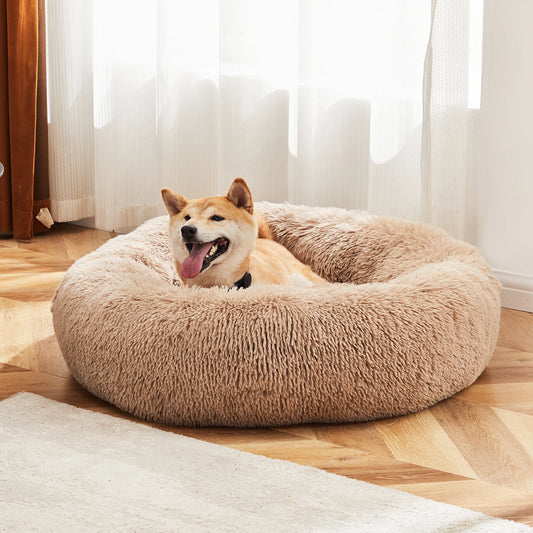 JHK Calming Round Dog Bed With Plush Washable Fleece Cover