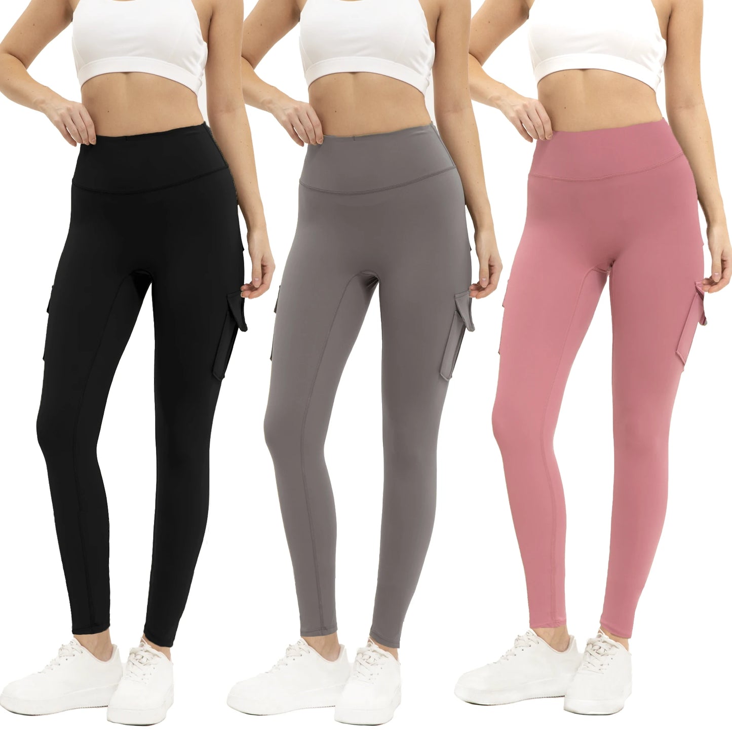 Women High Waisted Gym Leggings With Pockets Nylon Blend