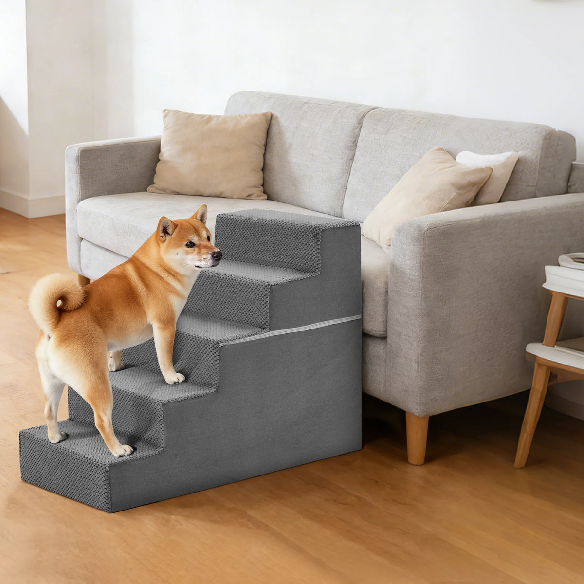 Foam Dog Stairs Ramp With Curved Steps Indoor Pet Safety