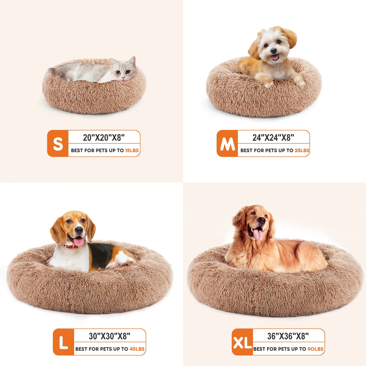 JHK Calming Round Dog Bed With Plush Washable Fleece Cover