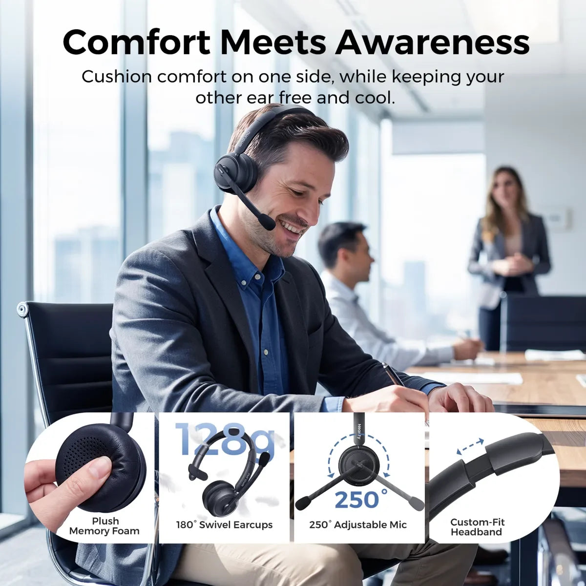 Nuroum Bluetooth Wireless Headset With Noise Cancelling Microphone