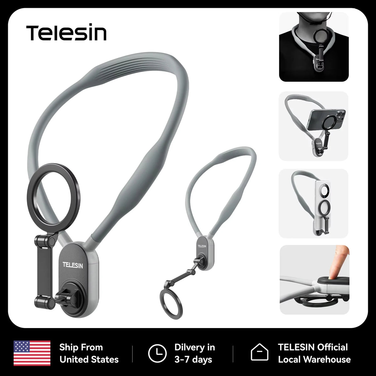 TELESIN Magnetic Neck Mount Phone Holder With Quick Release