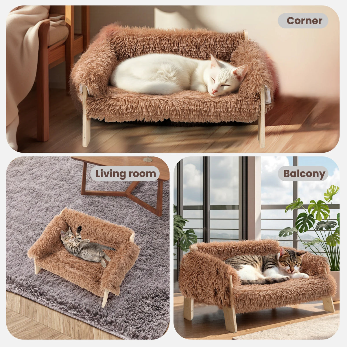 Sturdy Wooden Raised Cat Sofa Bed For Cozy Indoor Rest