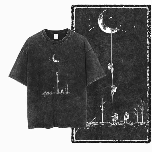 SA ASTRONAUT SPACE THEMES Printed Cotton Acid Washed Graphic Unisex T Shirt Cool Streetwear Men Tshirts Big Size Tee for Men
