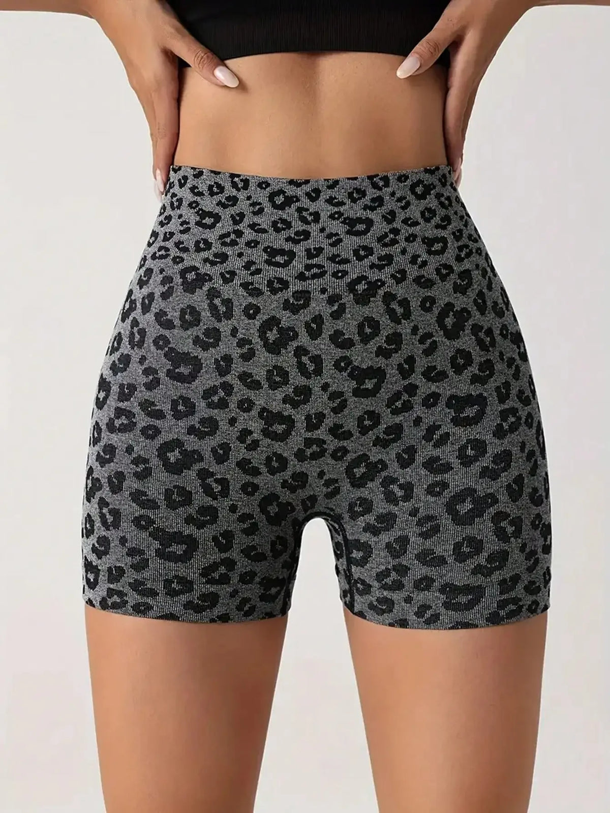 Ladies Leopard Scrunch Butt Tummy Control Sport Biker Shorts Polyester