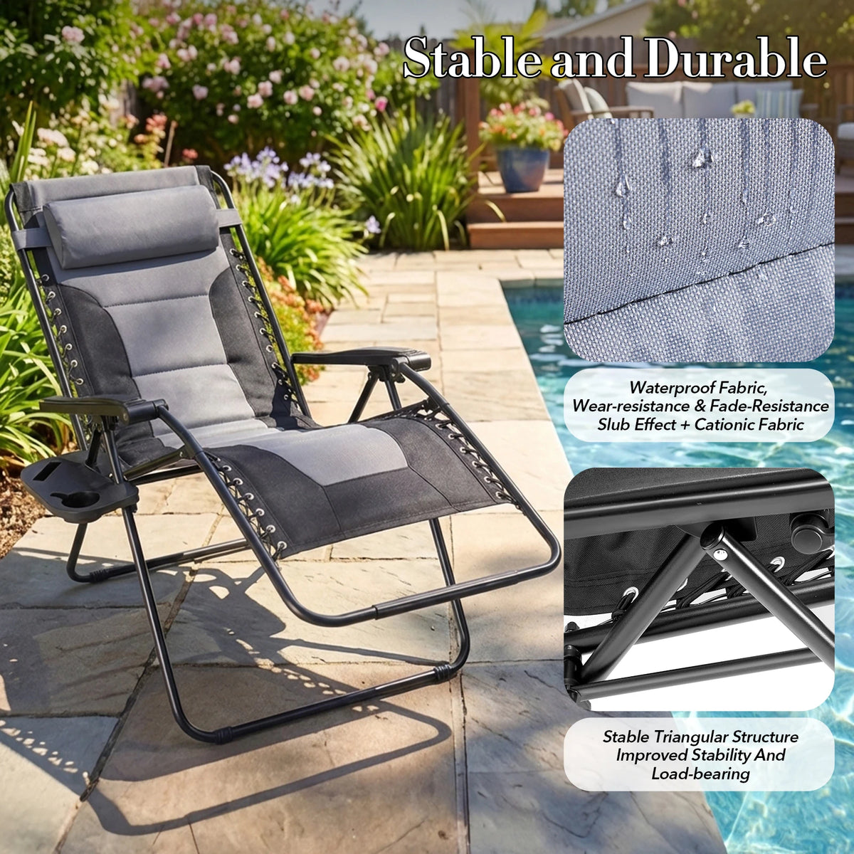 JHK Zero Gravity Foldable Reclining Patio Lounge Chair