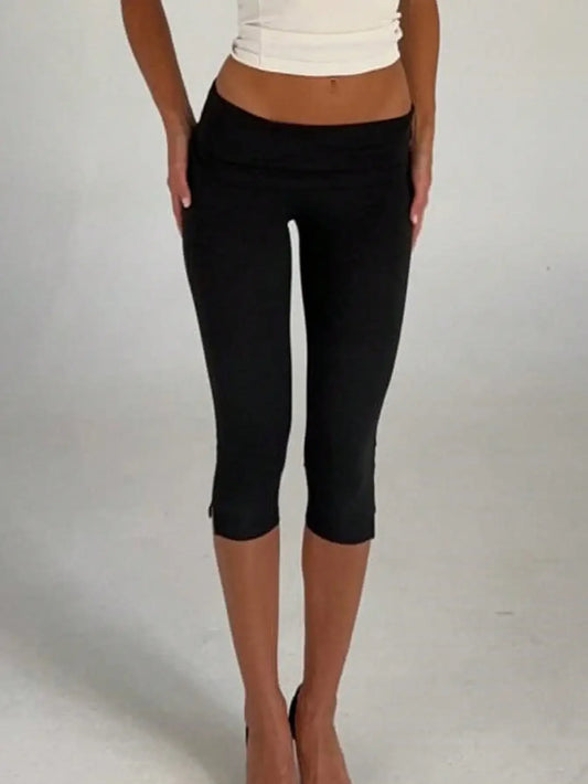 Women's Low Waist Capri Leggings Fold Over Slim Fit