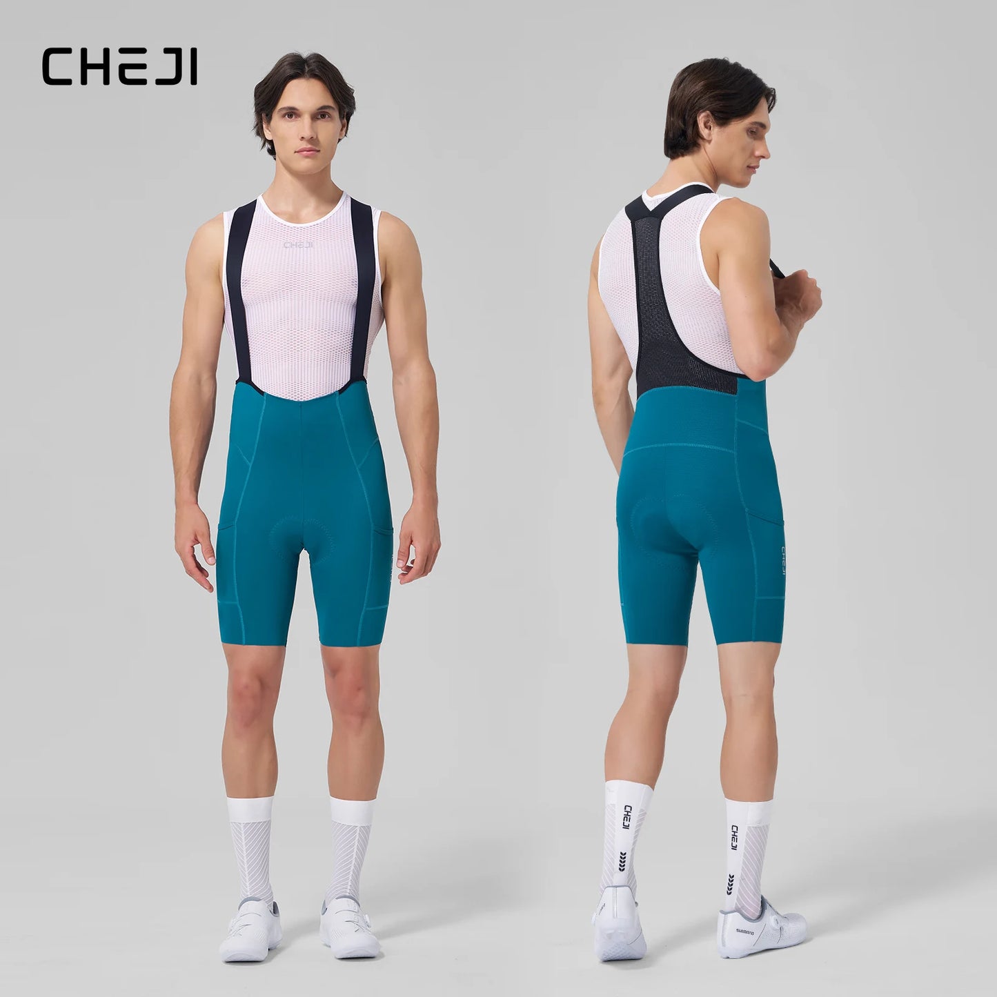 Cheji Men Cycling Bib Shorts Seamless Quick Drying Breathable Fabric