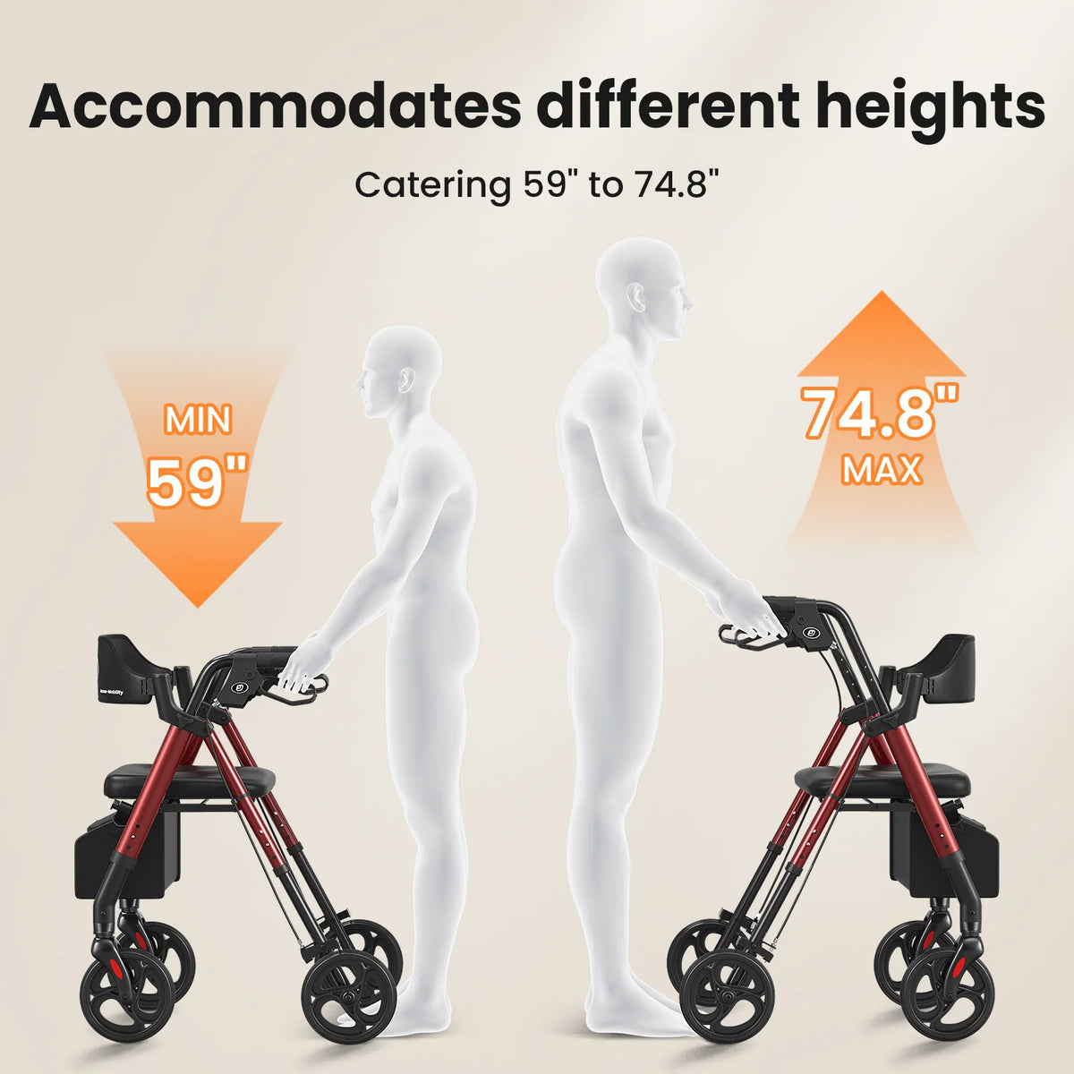 MAIDESITE Foldable Rollator Walker With Comfortable Seat And Large Wheels