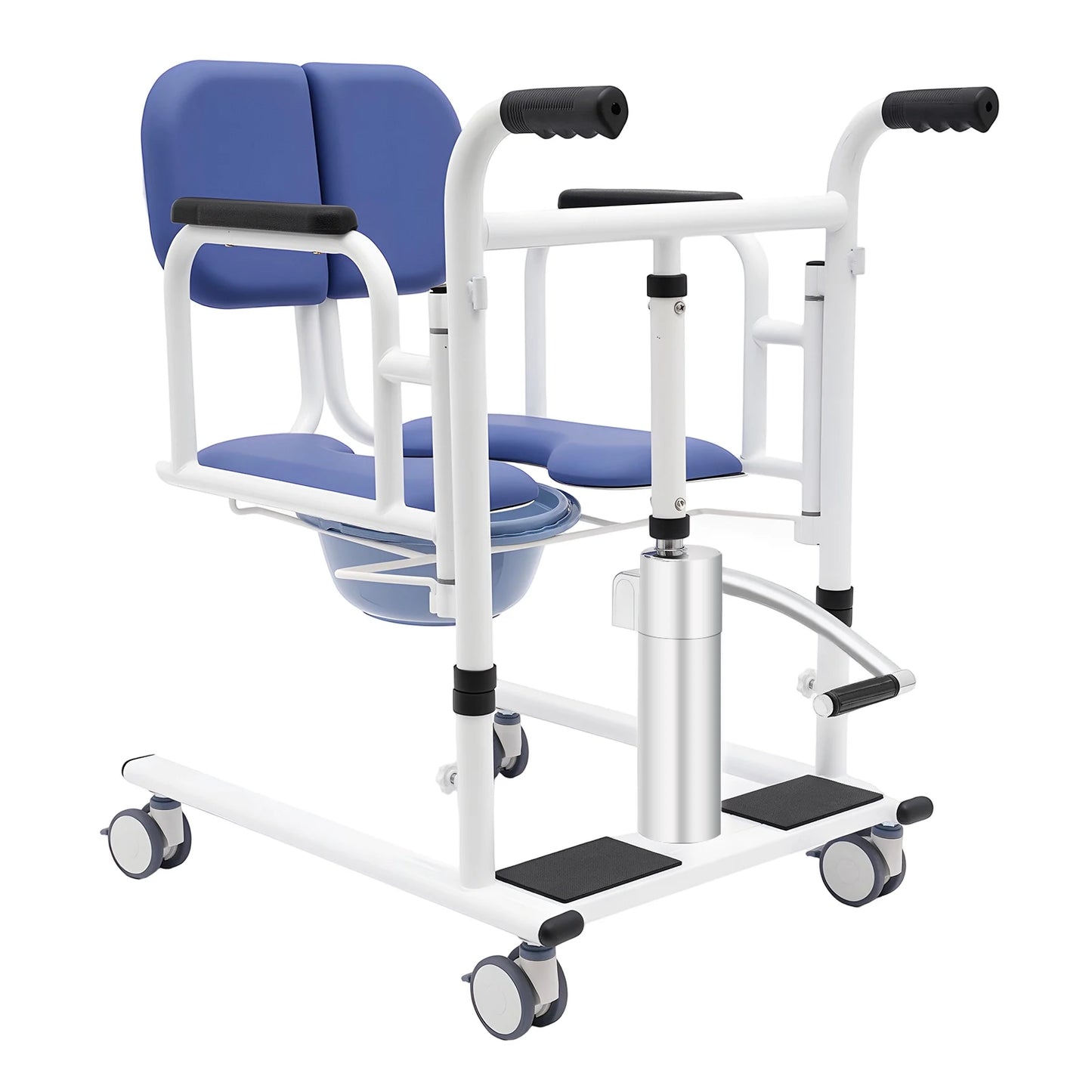 Hydraulic Patient Transfer Chair with Adjustable Height and Cushioned Seat