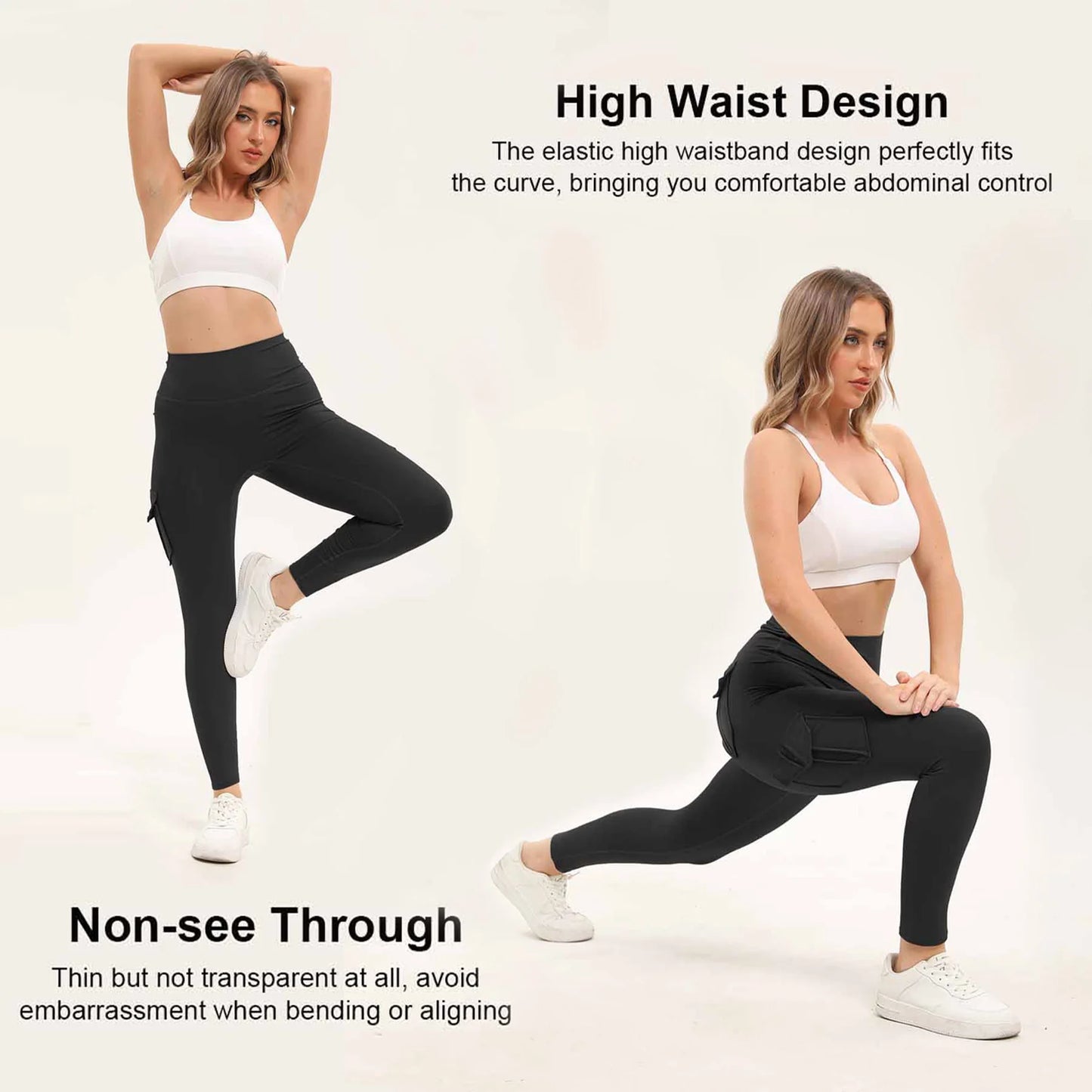 Women High Waisted Gym Leggings With Pockets Nylon Blend
