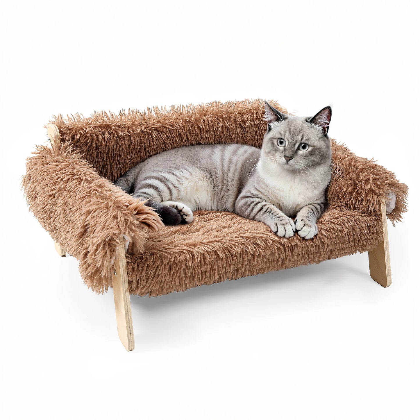 Sturdy Wooden Raised Cat Sofa Bed For Cozy Indoor Rest
