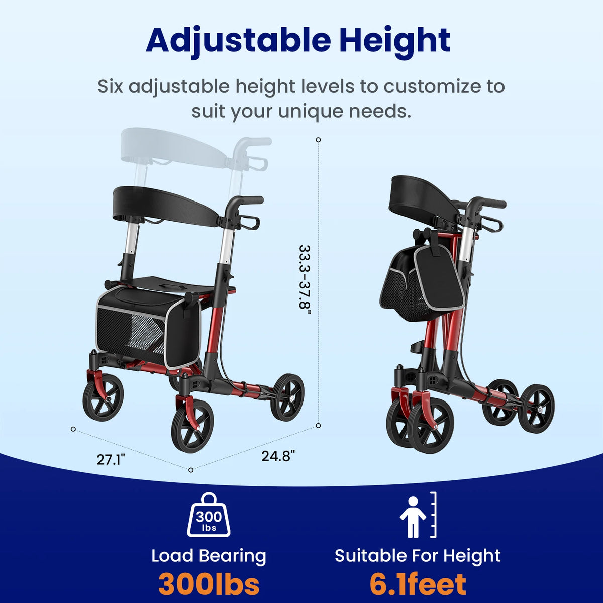 Maidesite Foldable Aluminum Rollator Walker With Seat