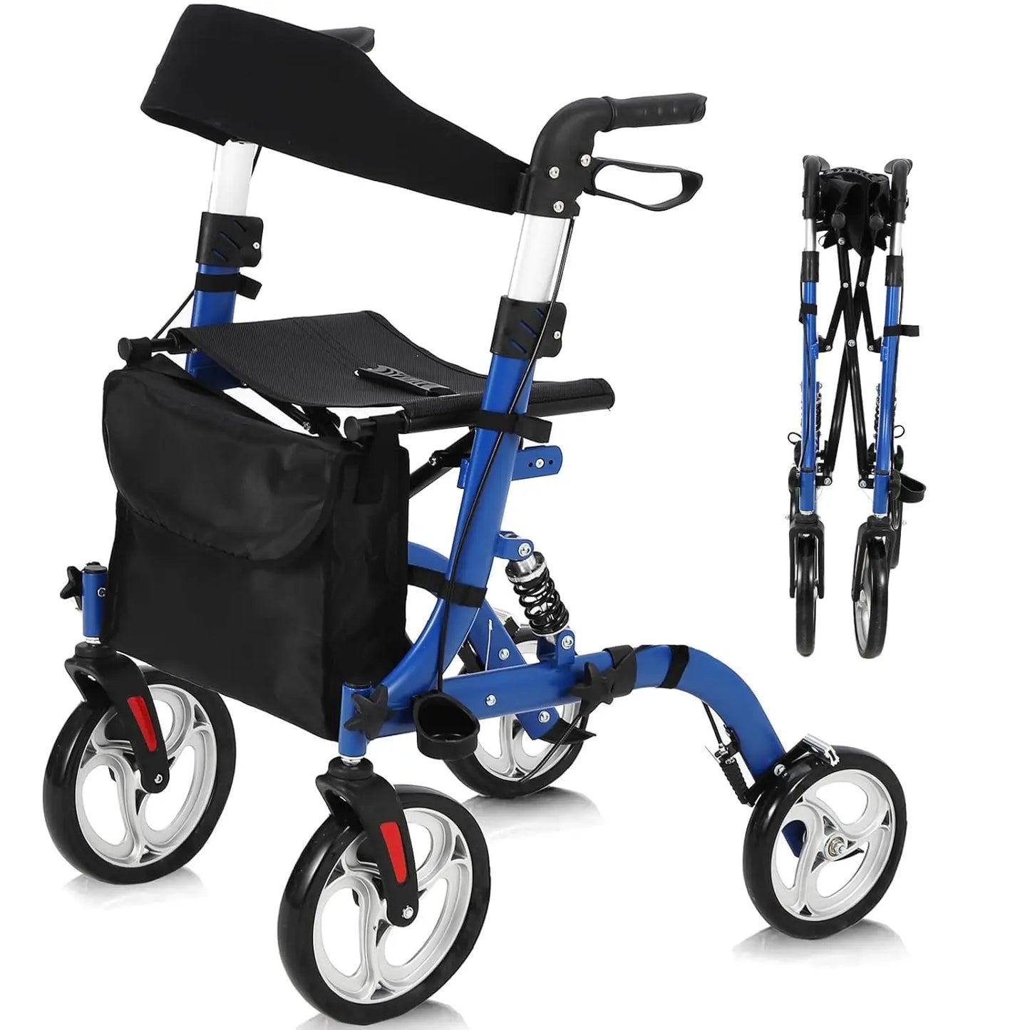 Foldable Aluminum Rollator Walker With Seat And Backrest For Seniors