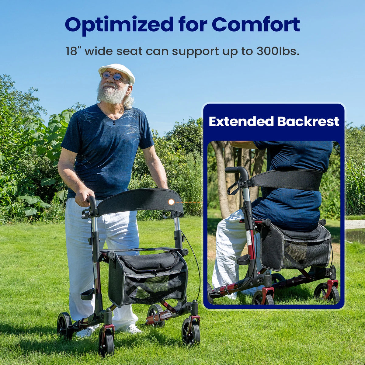 Maidesite Foldable Aluminum Rollator Walker With Seat