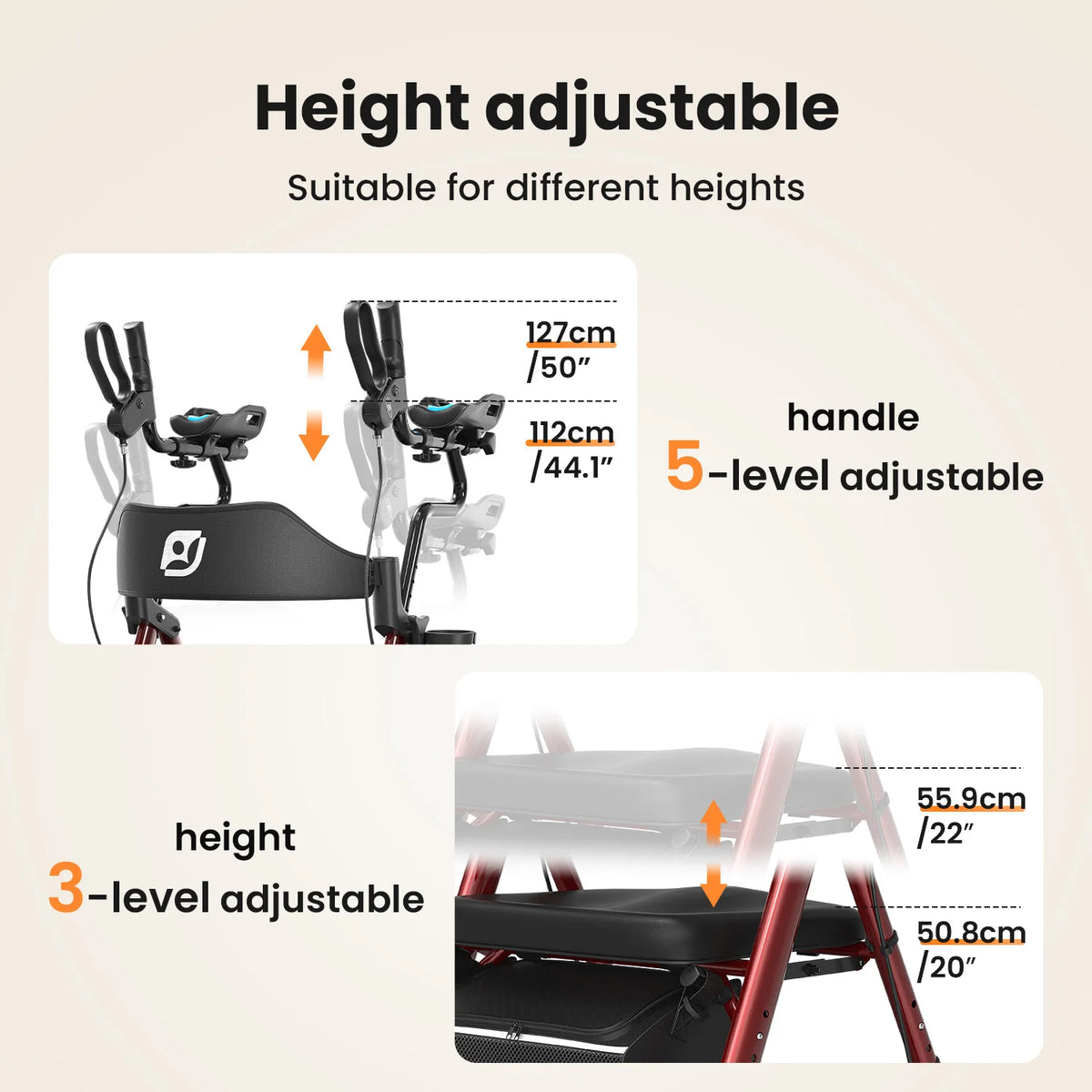 Maidesite Foldable Upright Walker With Padded Seat And Backrest