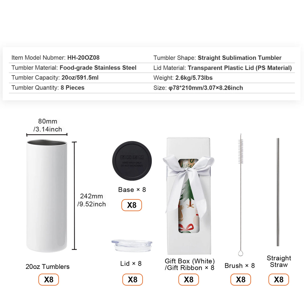 SucceBuy Blank Stainless Steel Sublimation Tumblers for Custom Heat Transfer