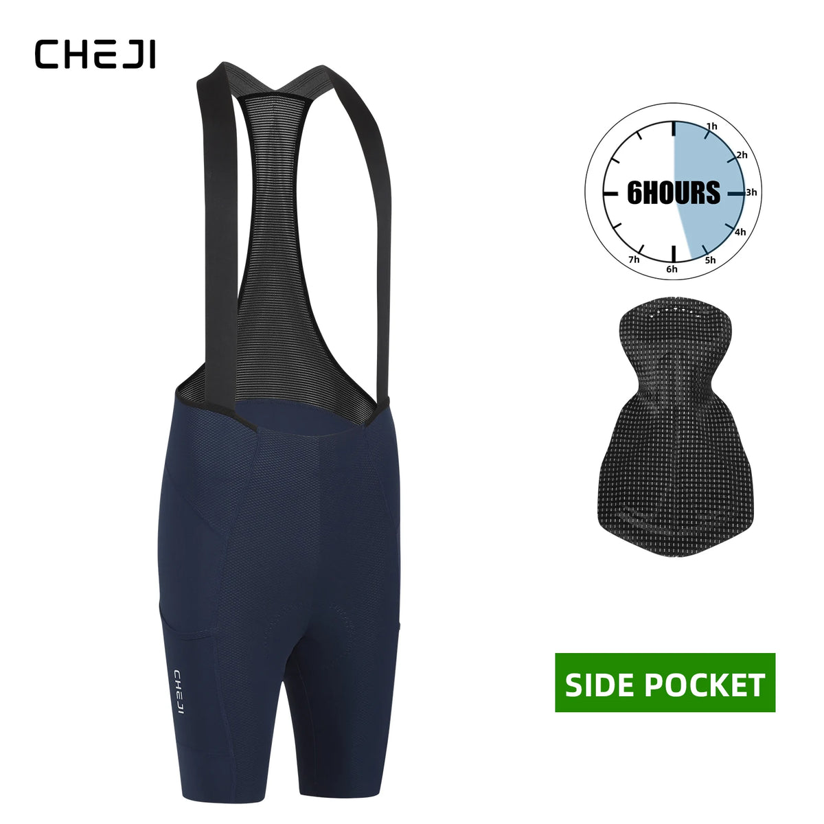 Cheji Men Cycling Bib Shorts Seamless Quick Drying Breathable Fabric