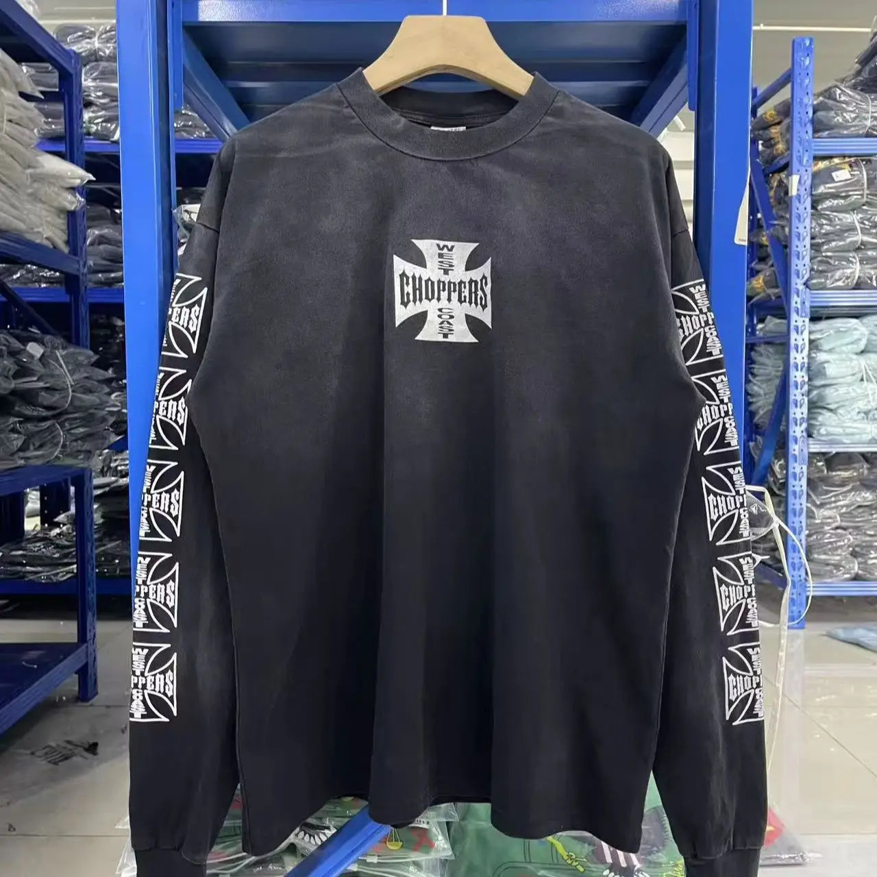 Men West Coast Choppers Cotton Distressed Cross Print Shirt
